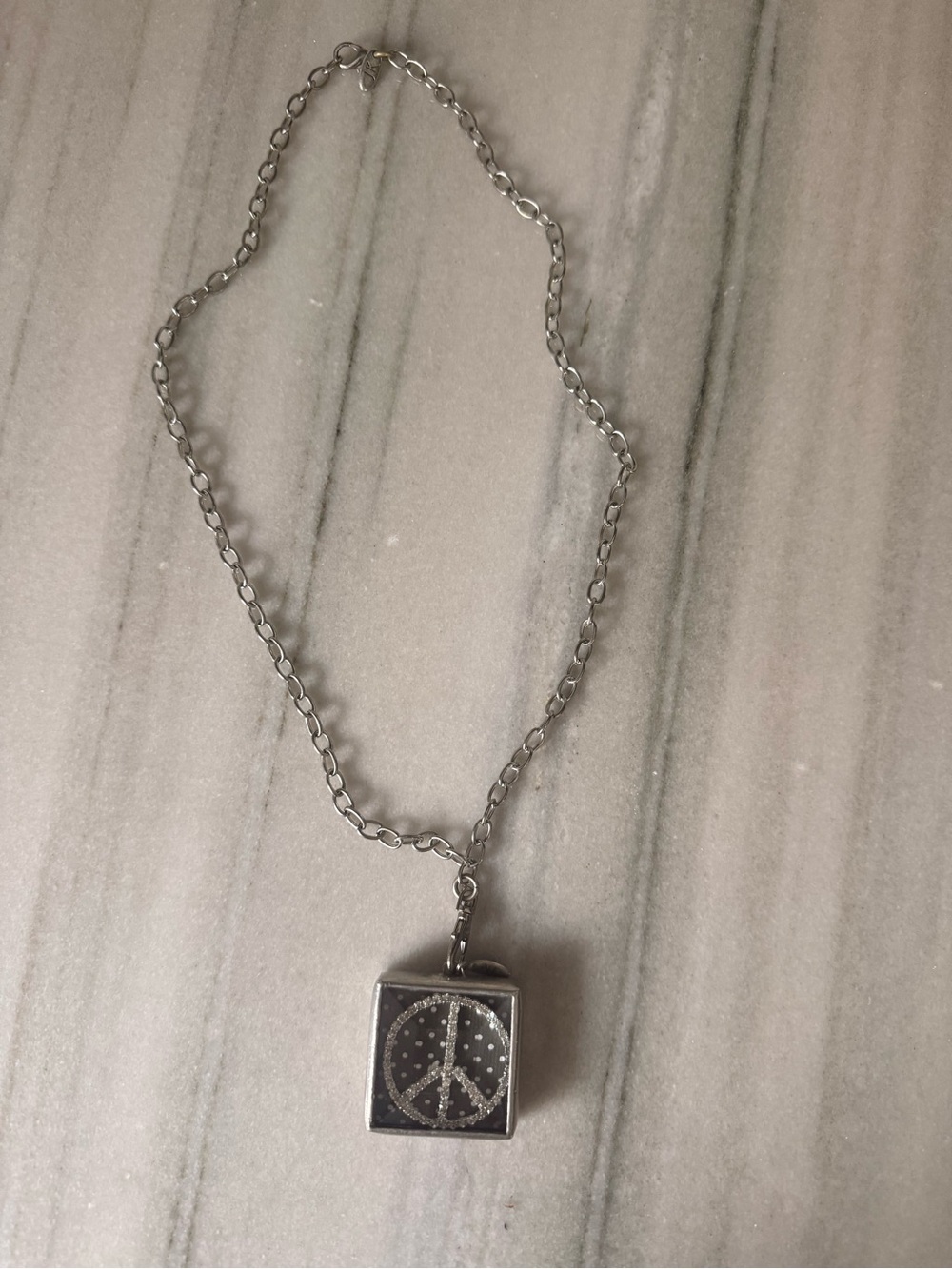 Jewel Kade Black & Silver Crystal Peace Sign Pendant Necklace